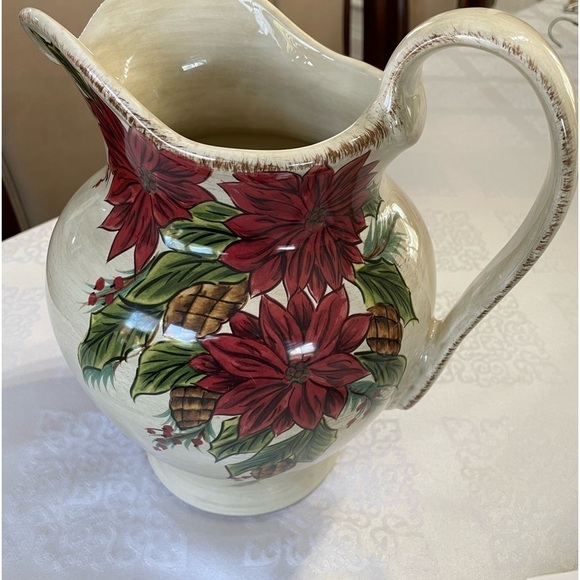 Tabletop Unlimited: Dario Farrucci pin-con Poinsettia/ flowers large pitcher - Picture 1 of 5